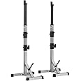 Yaheetech Squat Rack Barbell Rack for Home Gym Strength Training, Adjustable Dip Station & Heavy Duty Weight Bench Press Rack, Pair of Squat Power Stand for Indoor Fitness Workout, Max Load 300kg