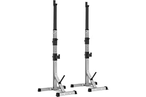 Yaheetech Squat Rack Barbell Rack for Home Gym Strength Training, Adjustable Dip Station & Heavy Duty Weight Bench Press Rack, Pair of Squat Power Stand for Indoor Fitness Workout, Max Load 300kg