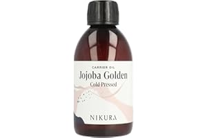 Nikura Jojoba Oil Golden - 250ml | For Skin, Hair Growth, Face, Body, Scalp, Eyelashes & Nails | Moisturising & Hydrating | For Essential Oils | Natural, Vegan & UK | BPA Free