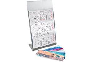 TIMR Calendrier de table à poser en acier inoxydable I pour 2 ans 2025/2026 I Motifs Grèce I Aperçu 3 mois avec blocs aimantés I multilingue D/GB/F I 7 motifs I tr_127