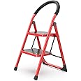 VIO Step Ladder Folding Step Stool Stepladders with Anti-Slip and Wide Pedal for Home and Kitchen Use Space Saving (Red) (2 step ladder)