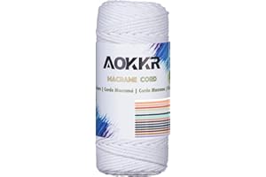 AOKKR Macrame Cuerda, Hilo Macrame 3mm x 100m Cordel Algodon Natural Suave de 4 Hilos, Colgante de Macramé Pared, Macrame Cortinas, Macramé Colgador de Plantas, Decoración Bohemia Colores, Blanco