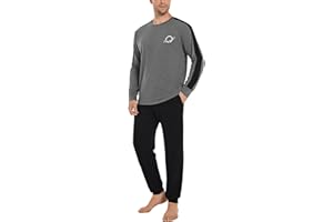 Crewhpo Pijama Hombre Invierno Algodón Conjunto de Pijama Manga Larga Ropa de Dormir 2 Piezas con Largo Camiseta y Pantalones de Pijamas