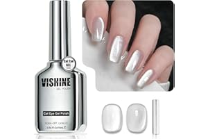 Vishine Vernis Gel Effet Œil de Chat – 16ml Gel Magnétique Holographique Pailleté, Gel UV Réfléchissant Translucide pour Nail Art, Poussière d’Argent (H003)