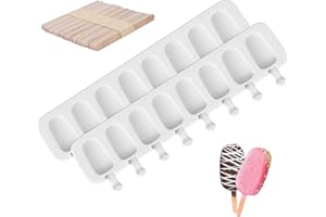 2 Pcs 8 Cavités Silicone Moule à Crème Glacée, Moules à Glace Sans BPA, Réutilisables Popsicle Moule, Moule Magnum 50 bâtons en Bois Facile à Dégager Bricolage