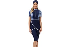 seafanny Frauen Muslimische Bademode Crop Short Burkini Modest Badeanzug mit Frontreißverschluss