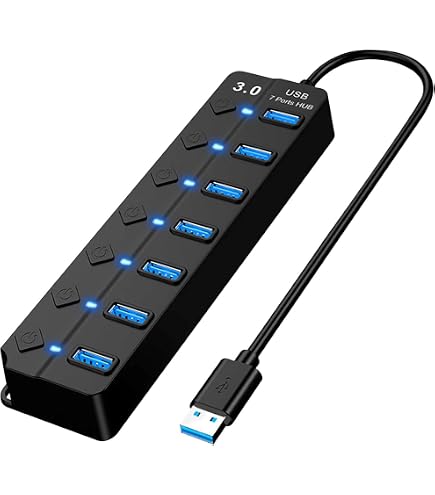 7-fach USB 3.0 Hub Mit Schaltern – Schneller Datenhub & Ladegerät Für Laptop & PC