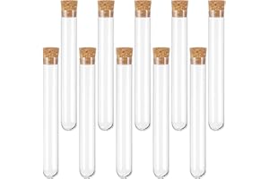 DOANTE 12 * 75mm 10 Pièces Eprouvette,Tubes à essai en plastique,Éprouvette Transparen,Tube à Essai avec Bouchon Liège,pour Bonbons Epice Plante Echantillon
