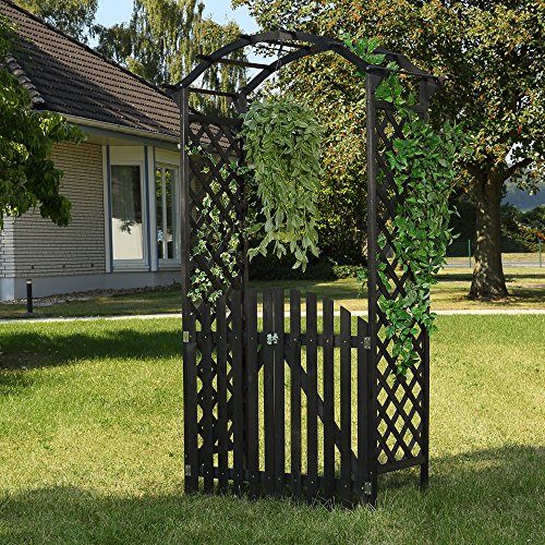Holz Rosenbogen Schwarz + Tür Tor Pergola Torbogen Rankhilfe Spalier Rankgitter - 2
