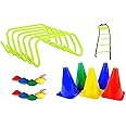 CRAZX New Combo of Agility Ladder 4 m with 10 Rungs; 6 Marker Cones (6-inch), Multicolour Saucer Cones Set of 20 and Agility Hurdles 6 inch 6 pcs