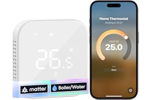 Meross Termostato Calefaccion WiFi Matter, Termostato WiFi Caldera Gas Condensación, Compatible con Alexa, Google Assistant y Siri, Sensor Externo, Detección Ventana Abierta, Bajo Consumo Programable