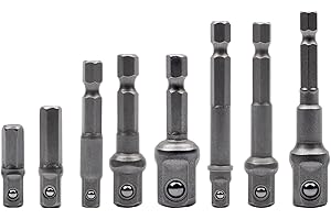 AMZSKU Adattatore per bussola, set da 8 pezzi, adattatore esagonale da 1/4" su 1/4", 3/8", 1/2", per trapano e avvitatore a batteria, chiavi a bussola, supporto per punte