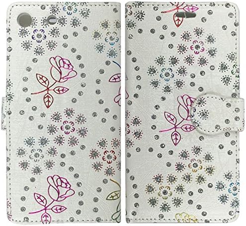 World of Mobile® - Luxury Printed White Flower Diamond Side Case for Nokia Lumia Microsoft 640 - Quality Premium Pu Leather Flip Wallet Case Cover Pouch + Screen Protector With Microfibre Polishing Cloth + LCD Screen Stylus Pen