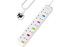 Mscien 1M Extension Lead 5 Way Independent Switch, Surge Protected Extension Lead, UK Power Strip Wall Mountable with 1 Metre Extension Cord, 5 Gang Multi Plug Extension Sockets