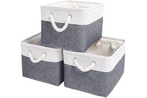 Mangata Caja de Almacenamiento Ropa, cestas de almacenaje Tela, Plegable Cajas organizadoras para Juguetes, armarios (Grande, Gris frío / Blanco)