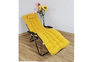 REINO MANSIDI Cojín Tumbona 180x55x6cm Reclinable con Almohada Reposacabeza, Colores Lisos. Colchoneta Tumbona Exterior con Relleno de Fibra Hueca. (Amarillo)