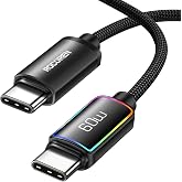 Rocoren 60W Type-C to Type-C RGB Aydınlatmalı &Ouml;rg&uuml;l&uuml; Şarj ve Data Kablosu 2 Metre