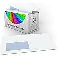 100 Briefumschläge mit Fenster, DIN lang = 220 x 110 mm, mit Laser bedruckbar, hitzefestes Folienfenster, Geschäftsumschläge,