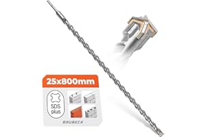 Foret SDS Plus BAUBECK 25 mm x 800 mm - Foret béton et pierre, acier 40CR de qualité, 4 arêtes, performance optimale, foret SDS Plus 25 mm extra-long