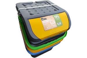 Ecoplast | Tris di Pattumiere per Raccolta Differenziata 35 Lt, Colori Assortiti Giallo/Verde/Blu, 38x36,5x45 , Made in Italy