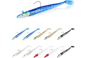 Minicoco Fishing Lures with Jigs Head Soft Fishing Baits Kit for Saltwater Freshwater Fishing Lures Tackle for Bass, Pike, Trout Bass 11cm 10Pcs, Red Head, Grey, Golden, Blue, Luminous