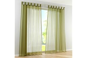 SIMPVALE 2 Pcs Voile Rideaux Transparent a Passant Rideaux Fenetre Balcon en Tulle Largeur 140cm Vert Arme Hauteur 145cm