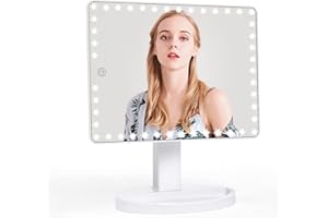 FASCINATE Large Lighted Makeup Vanity Mirror with 45 LED Lights, Rechargeable Lithium Battery Light Up Mirror, Touch Screen, 360° Rotation Portable Tabletop Cosmetic illuminated Mirror