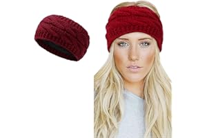 YOUGA DIRECT Winter Knitted Headband - Women Ear Warmer Chunky Crochet Braided Hair Band Wraps Turban Sports Yoga Hairband Fleece Lined Elastic Wide Headbands for Women UK (red-B)