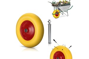 Tubiaz Roue de brouette, 4.80/4.00-8 - Ø 390 mm andage caoutchouc plein avec essieu, Roue de rechange en caoutchouc anti-crevaison,Charge maximale 200 kg, Jaune/Rouge