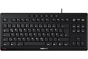 ‎CHERRY CHERRY STREAM KEYBOARD TKL, Kabelgebundene Tastatur ohne Nummernblock, Deutsches Layout (QWERTZ), Leiser Tastenanschlag, Einzigartiges Tippgefühl, Schwarz