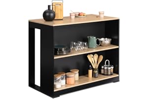 IDMarket - Mesa de bar isla Juno de madera negra y tablero de madera en imitación de haya