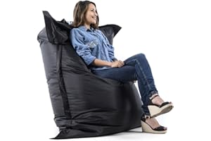 LIVEDECO - Pouf Géant Noir BiG52 Classic 170x130 cm - Déhoussable, Intérieur/Extérieur, Rempli de Billes de Polystyrène