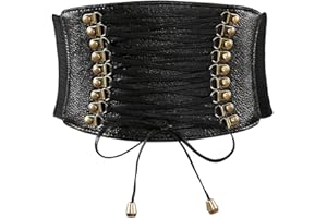 Meschett Cintura da donna a vita alta con corsetto largo Cintura elastica con lacci in pelle PU per la festa quotidiana