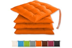 Gräfenstayn® Set di 4 Cuscini di Seduta 40x40x3cm con Cinghie di ritenzione per Interni ed Esterni con Guarnizione Oeko-Tex - (Arancione)
