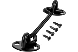 ZETMET 2pack Black 150mm/6 inch Hook and Eye Latch, Cabin Hook,gate Hook，Door Latch，Door Lock，gate Latch for Wooden Gates，Windows, garages, Fences, Gardens, Sliding Doors, barn Doors