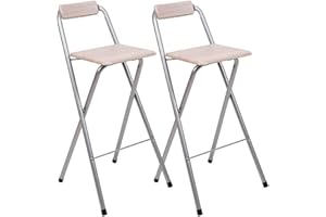 THE SECRET HOME - Pack de 2 Taburetes Plegables con Respaldo - Sillas Plegable de Metal y Madera - Decoración para el Hogar - Ideales para Cocina (Alto. 99 cm x Largo. 49 cm - Madera Clara)