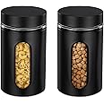 Amazon Brand - Solimo Oval Window Steel Jacketed Glass Jar | Multipurpose Kitchen Organizer with See-Through Window | 1200 ml Set of 2 - Black
