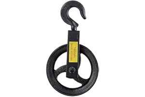 KATSU TOOLS KATSU Roue de Poulie 140mm, Poulie Noire, Capacité de Chargement 200KG, Bloc de Poulie de Corde de Roue à Main Suspendue avec Crochet pour Échafaudage et Construction 18219414