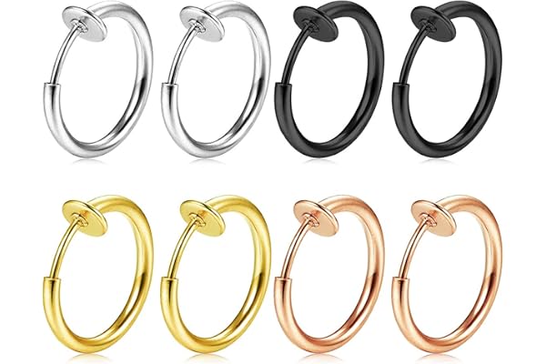 FECTAS 8pcs Faux Anneau Nez Lèvre Boucle d'oreille Cerceau Acier Inoxydable Clip Non Percé Corps Piercing Bijoux