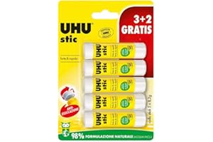 UHU Stic 5x8.2g colla per bambini, sicura da usare per i lavoretti, adatta per la scuola, l'ufficio, l'università