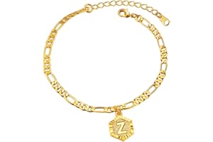 Suplight 4mm Adjustable Figaro Chain Initial Letter Anklet 22cm in Length, Stainless Steel 18K Gold Plated Ankle Foot Chain for Women Teen Girls -Customized Engravable Barefoot Jewelry