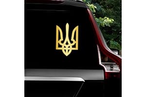 Leniutor Lot de 2 autocollants en vinyle pour armoiries de l'Ukraine Tryzub - Motif trident ukrainien - Pour voiture - Doré brossé