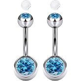 AceFun 2 Pieces Belly Button Piercing Surgical Steel 6mm 8mm 10mm 12mm 14mm 16mm Gold Silver with 2 Covers Silicone Non-Slip