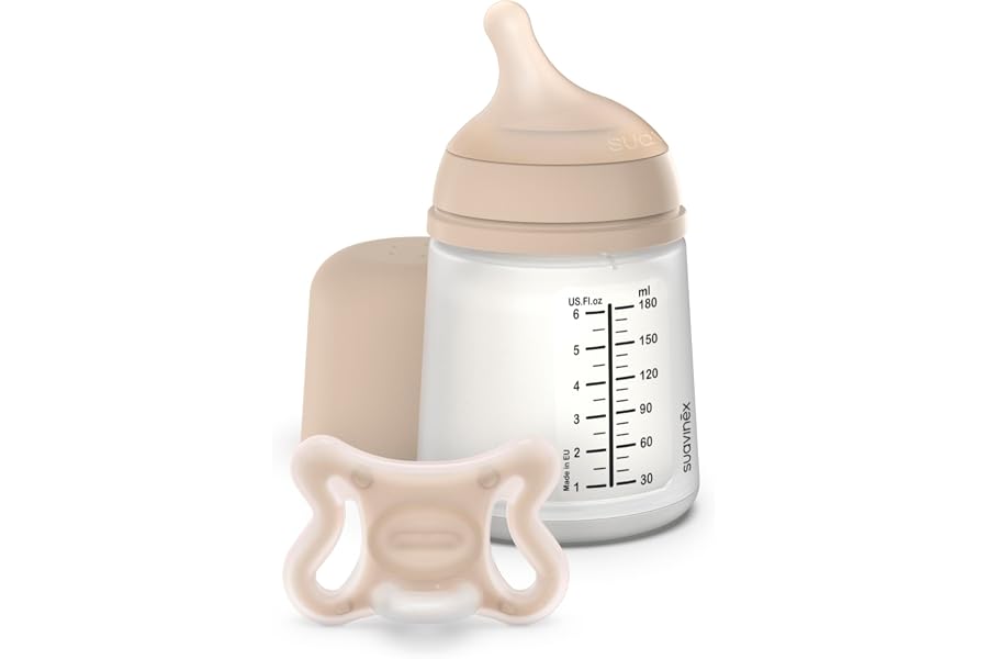 Suavinex, Set Zero Zero: Biberón Anticólico 180 ml + Chupete -2/2 Meses | Tetina de Flujo Adaptable (A) a la Succión, Específ