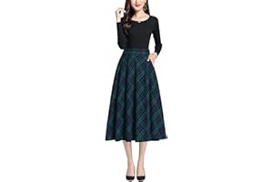BiilyLi Gonna Lunga Invernale Donna Vintage Vita Alta Scozzese Gonne Elegante A-Linea Midi Skirt con Tasca