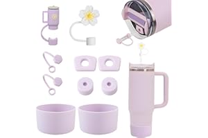 KOMICEA Zestaw akcesoriów Stanley Cup - 6 odpornych na wyciek silikonowych zatyczek, 2 pokrowce na słomkę, 1 x silikonowy rękaw do tumblera 800 ml-1100 ml (fioletowy)