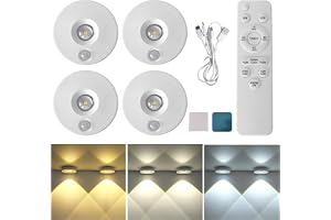 Set med 4 runda USB-uppladdningsbara LED-skåplampor, magnetisk indirekt belysning, batteri, verktygsfri installation, skåpbel