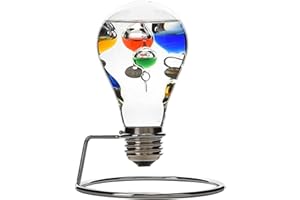 Suyak Light Bulb Shaped Galileo Thermometer with silver wire stand - Elegant Home Decor & Room Thermometer, Father's Day Gift for Men - 12.5 CM Thermometer for Indoor with Temperature Reading