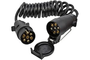 Voilamart 2M 7 Pin Trailer Extension Coiled Cable 7 Way Male & Female Connector Plug Wiring Harness Adaptor