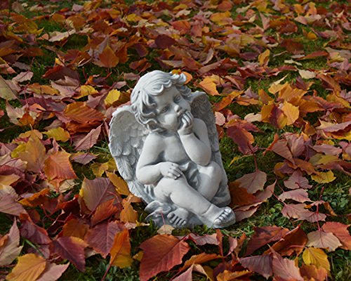 Wunderschöne Figur sitzender Engel aus Steinguss, frostfest - 3